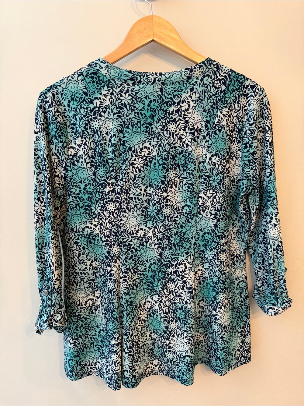 Westport Teal Blue Floral Zip-Front A-line Popover Blouse Tunic Top Size Medium - Picture 7 of 8